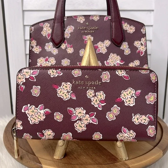 KATE SPADE l Tinsel Wallet Limited Edition Zip Around  Floral Glitter Deep Berry - Picture 3 of 11